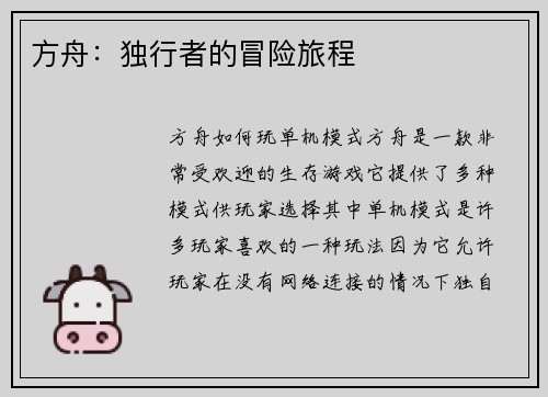 方舟：独行者的冒险旅程