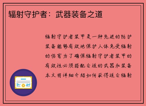 辐射守护者：武器装备之道